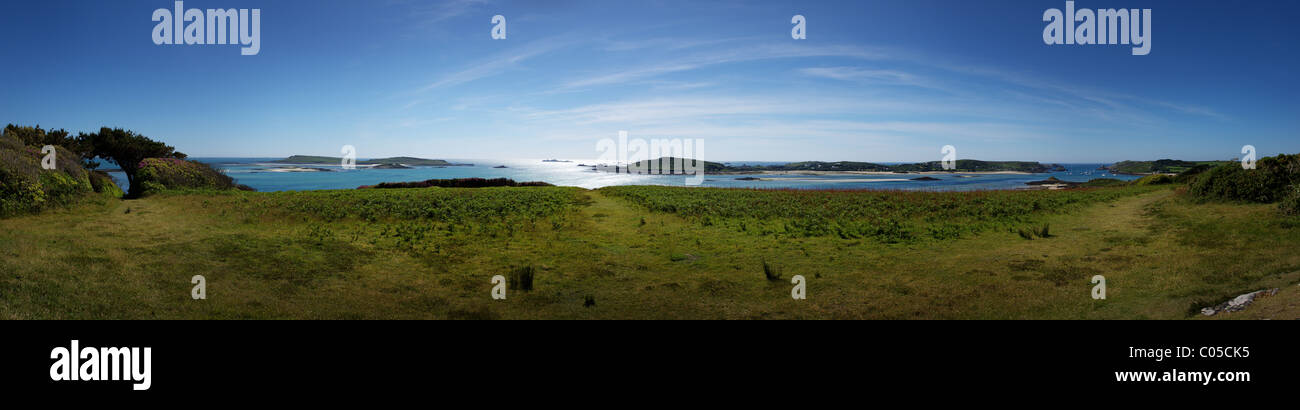Panoramic view of the bay,Tresco Isles of Scilly Cornwall,UK Stock Photo
