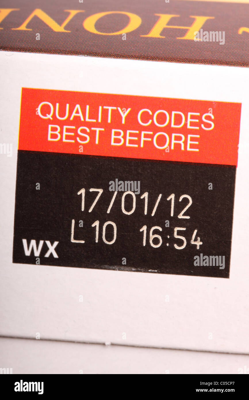 Food best before product date on packaging Stock Photo