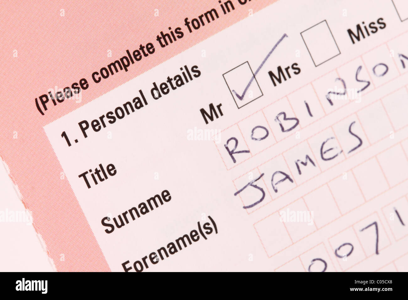 Personal data information application form name details Stock Photo