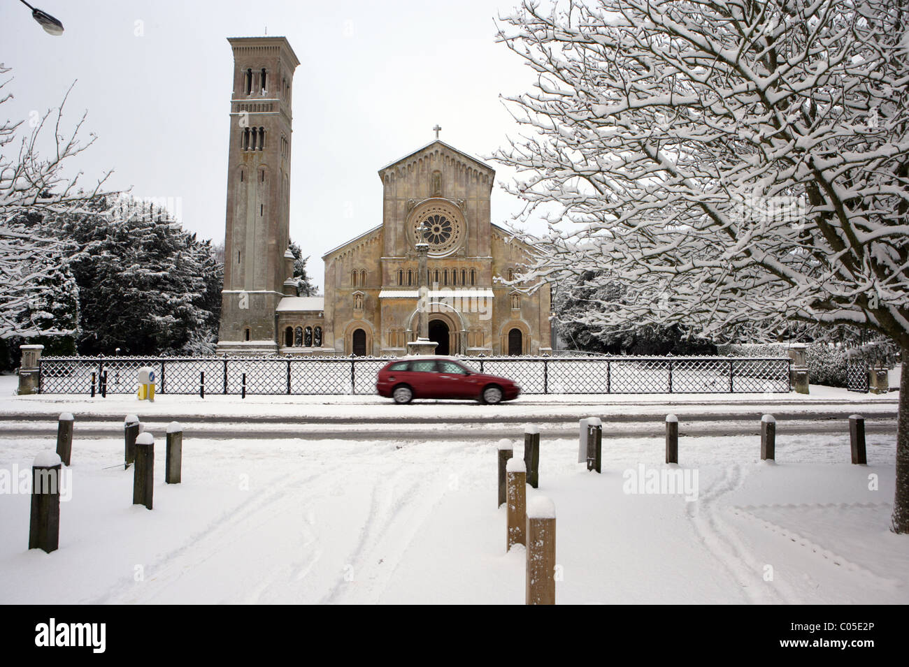 St Mary and St Nicholas Parish Church in Wilton under blanket of snow. Stock Photo