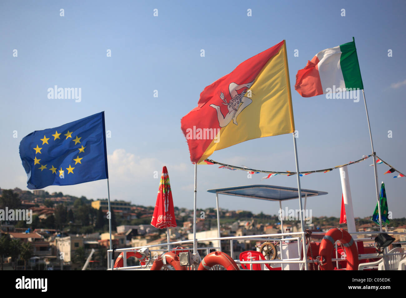 Flags at the port of Aci Trezza, Catania, Sicily, Italy, Europe Stock Photo  - Alamy, image size:1300x956
