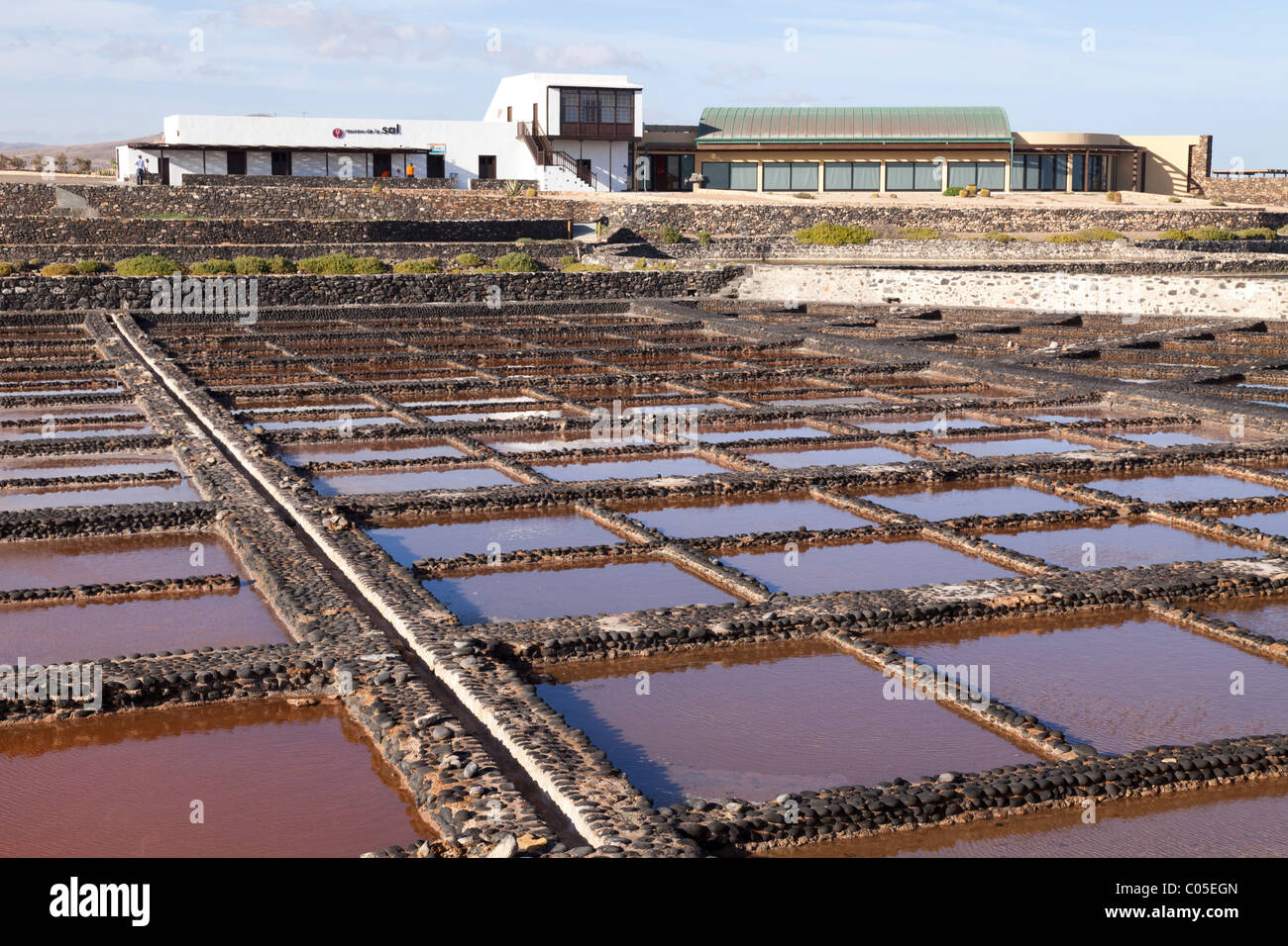 Evaporation pans at the Fuerteventura Salt Museum on the Canary Island of Fuerteventura. Stock Photo