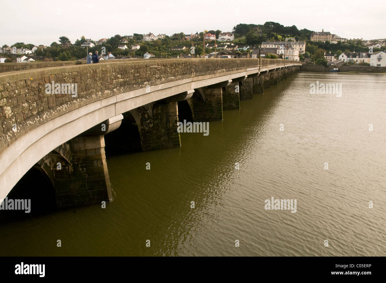 The old bridge across the River Torridge at Bideford in north Devon, viewed from the western shore of the river Stock Photo