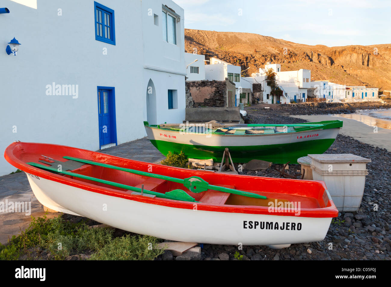 Evening light on the seaside village of Pozo Negro on the Canary Island of Fuerteventura Stock Photo