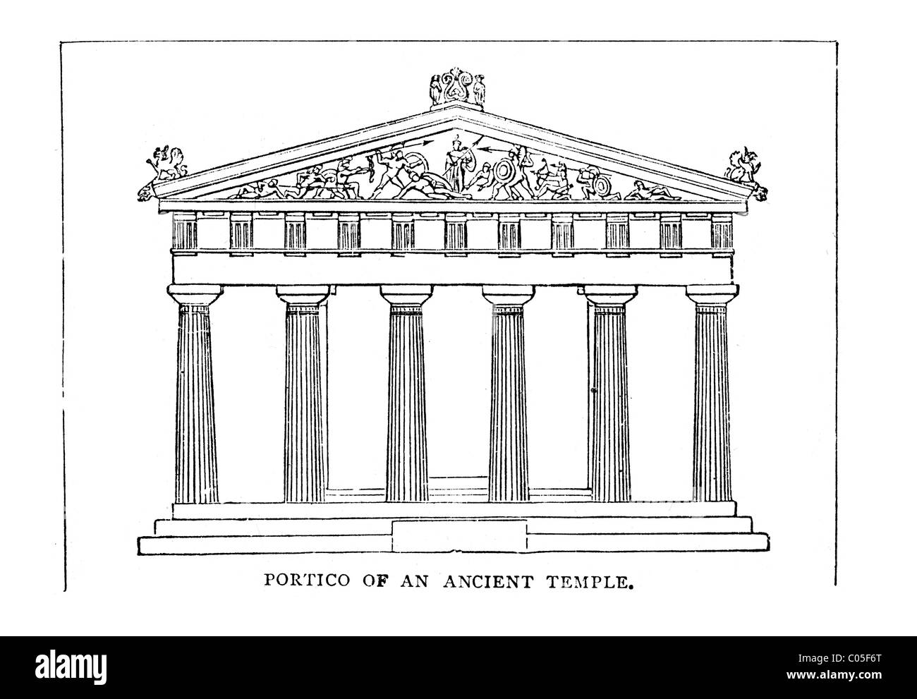 Vintage engraving showing the Portico of an ancient Greek or Roman Temple Stock Photo