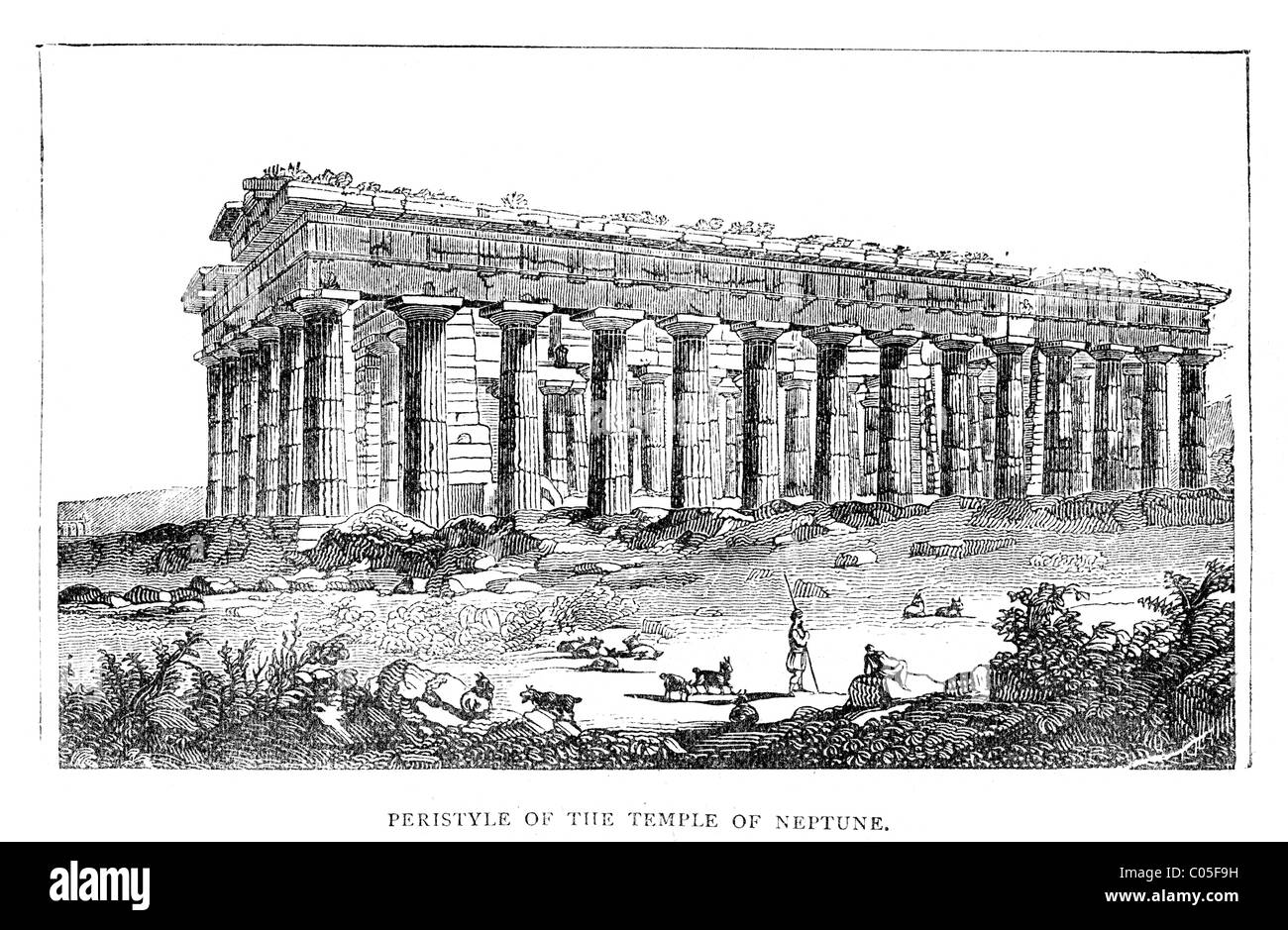 Vintage engraving of the peristyle of the Temple of Neptune Paestum, Campania, Italy Stock Photo