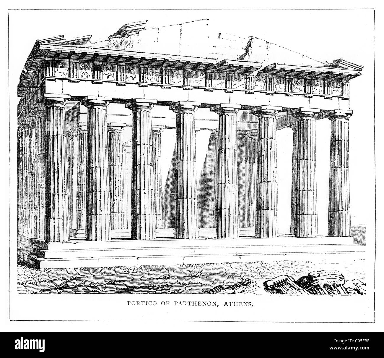 Vintage engraving of the Portico of the Parthenon, Athens Stock Photo