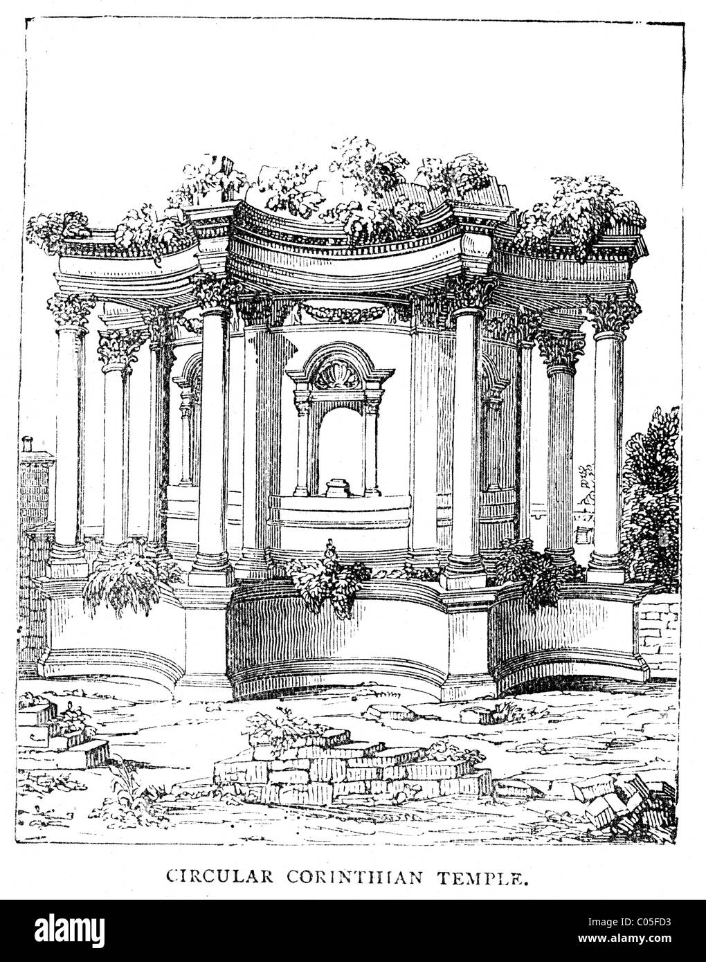 Vintage engraving of an Ancient Circular Corinthian Temple Stock Photo