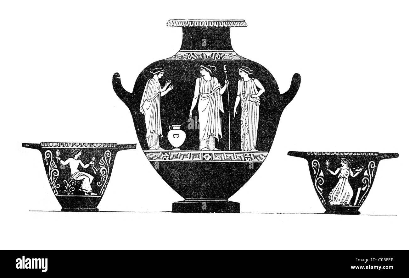 Vintage engraving of Ancient Vase and Ceramics Stock Photo