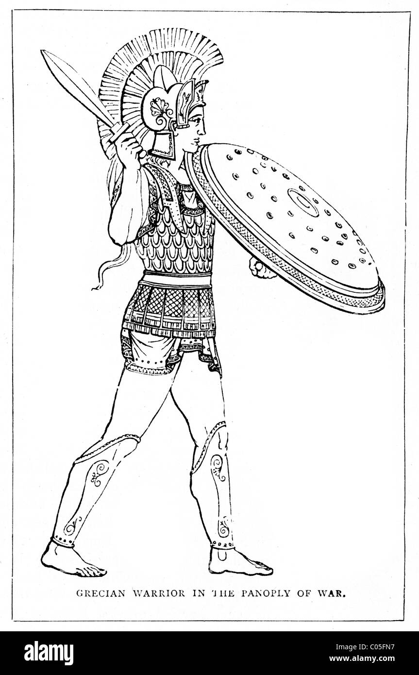Vintage engraving of a Grecian Warrior in the Panoply of War Stock Photo