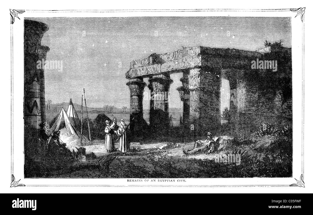 Vintage engraving of the ruins of an ancient Egyptian City Stock Photo