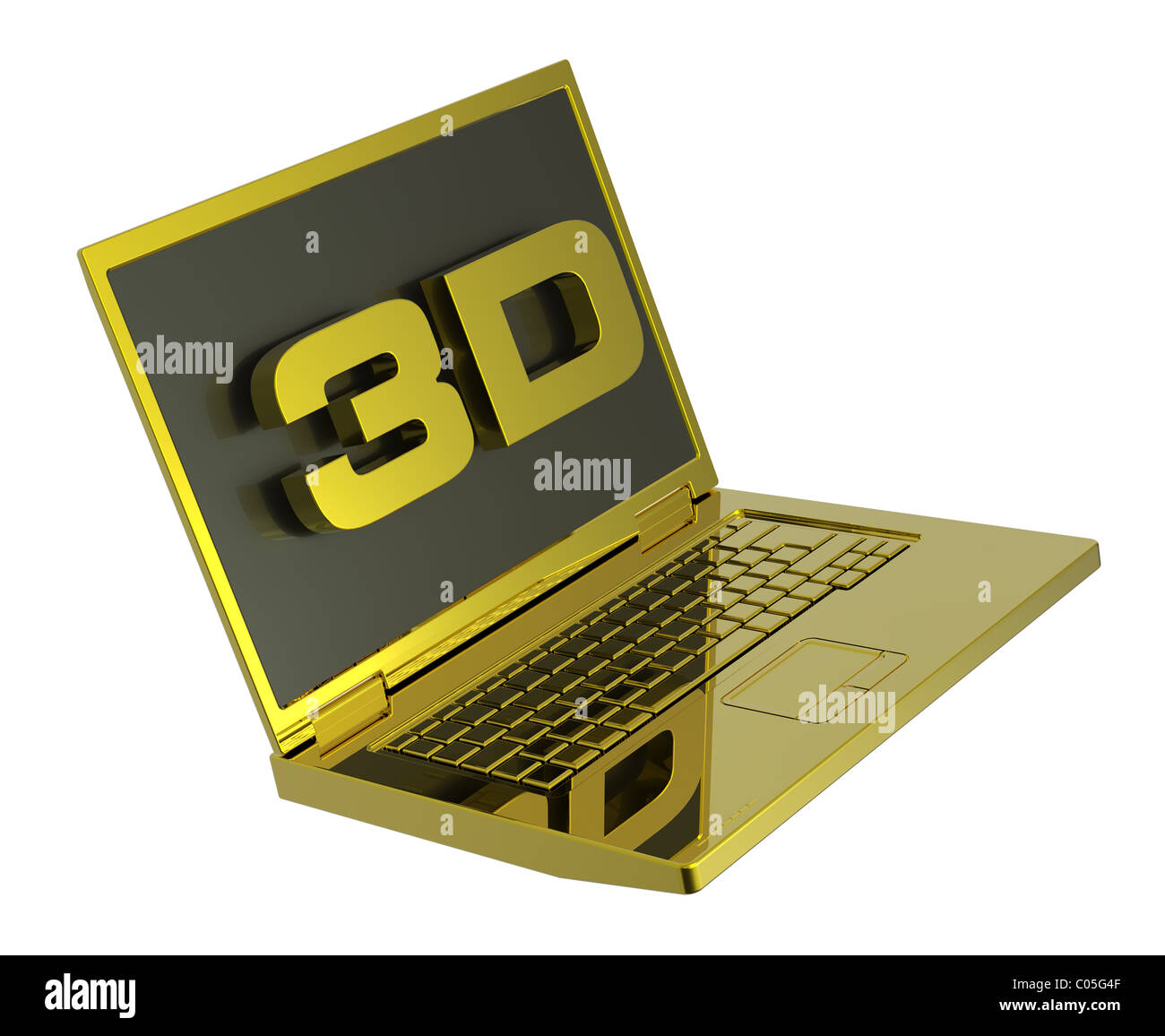Shiny gold laptop with 3D screen isolated on white Stock Photo - Alamy
