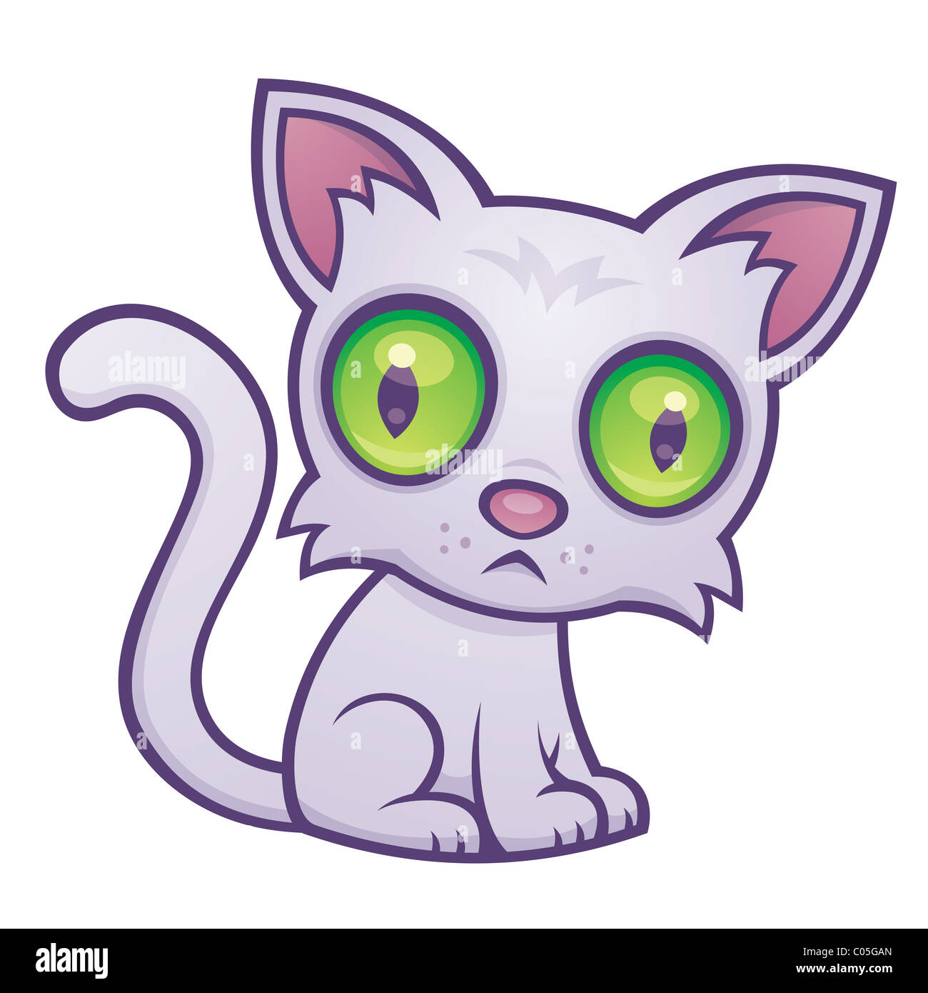 Vector cartoon illustration of a cute kitten with big green eyes Stock ...