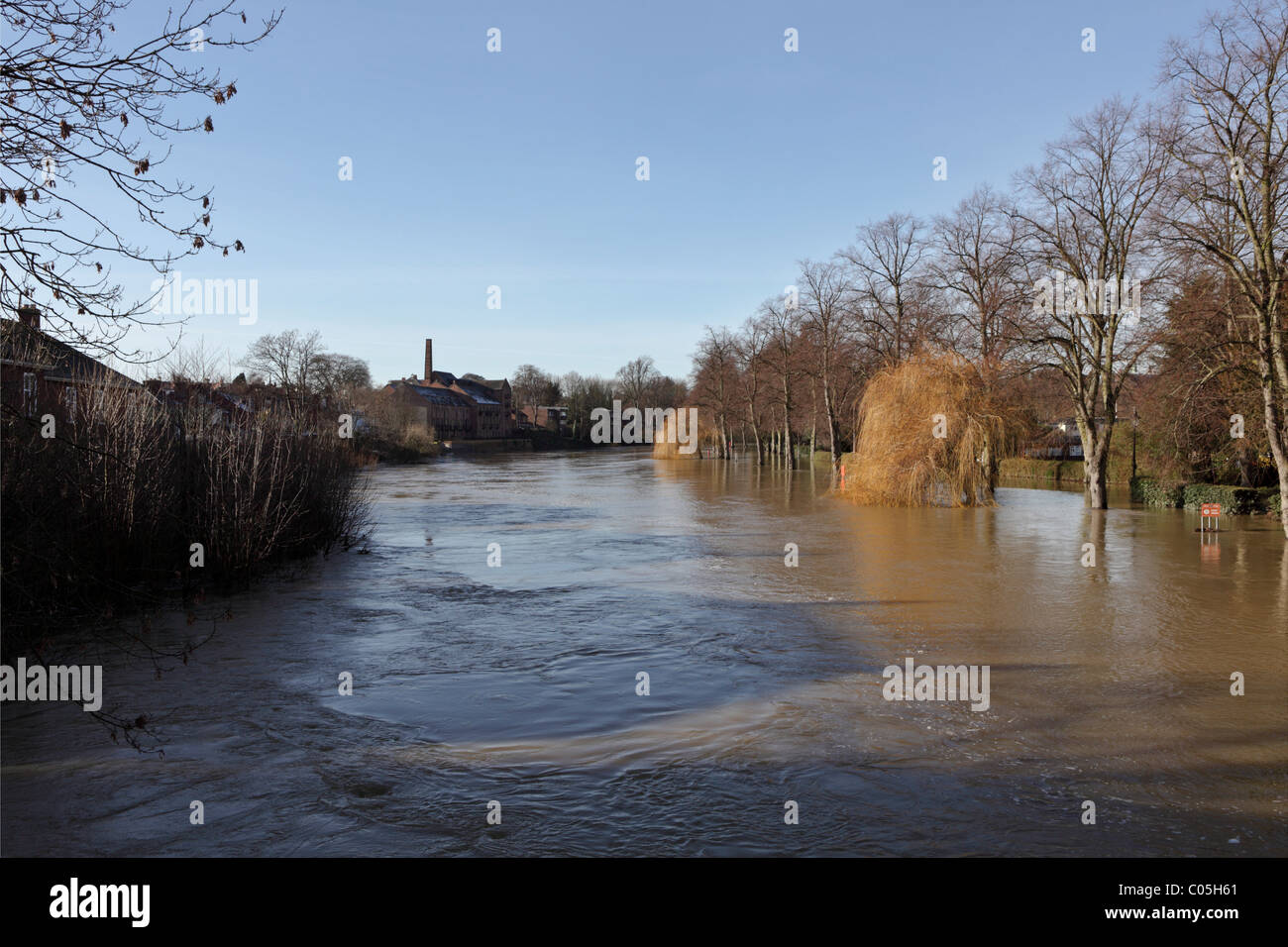 The River Severn in Shrewsbury during annual flooding during the winter months.Europe Stock Photo