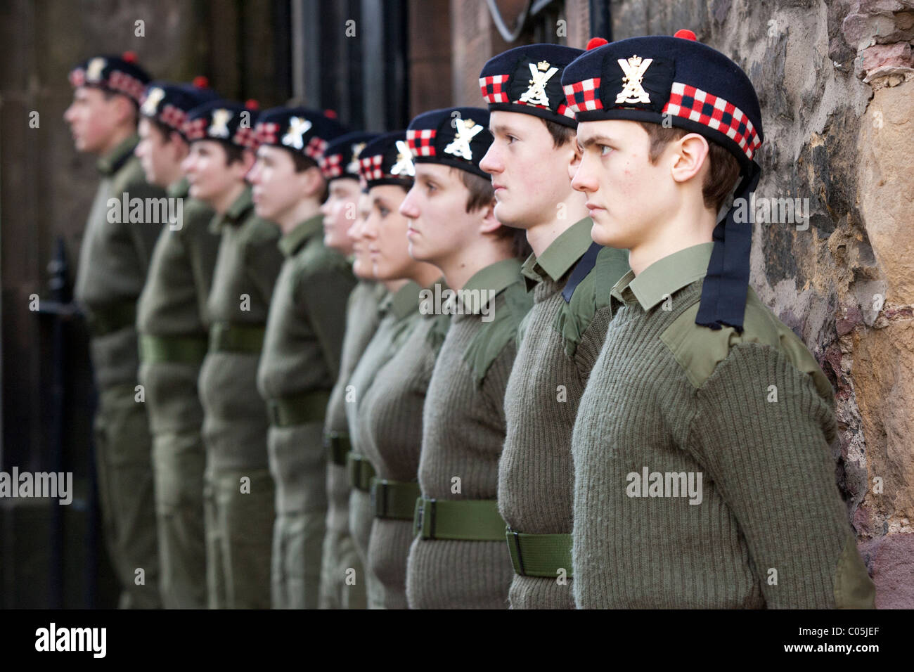 UK -- Scotland -- 2011. Picture: Youth from George Heriots Army Cadet Force guard Greyfriars Kirkyard Stock Photo