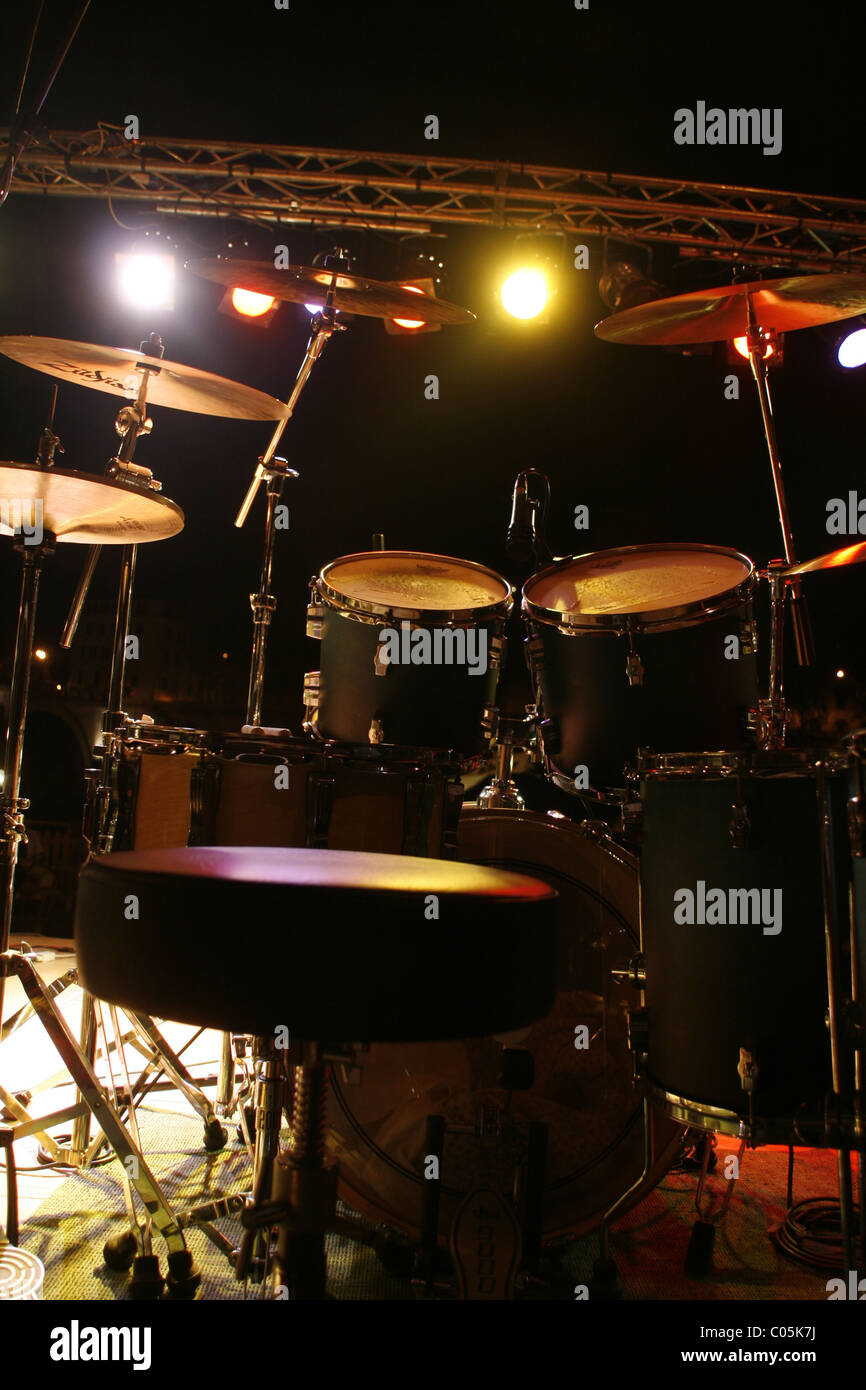 drum kit set up in concert gig at night Stock Photo: 34545606 - Alamy
