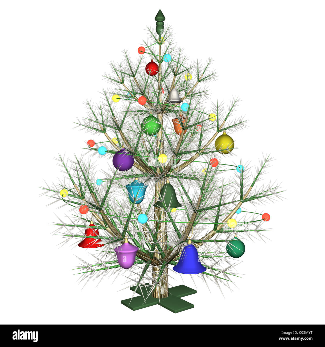 The dressed up New Year's Christmas firtree, it is isolated, 3d Stock