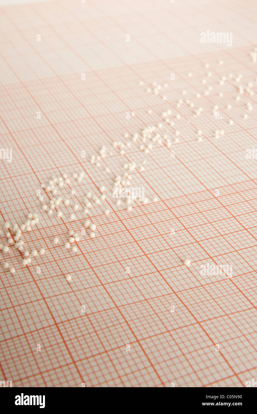 Data, little balls or dots on graph paper Stock Photo