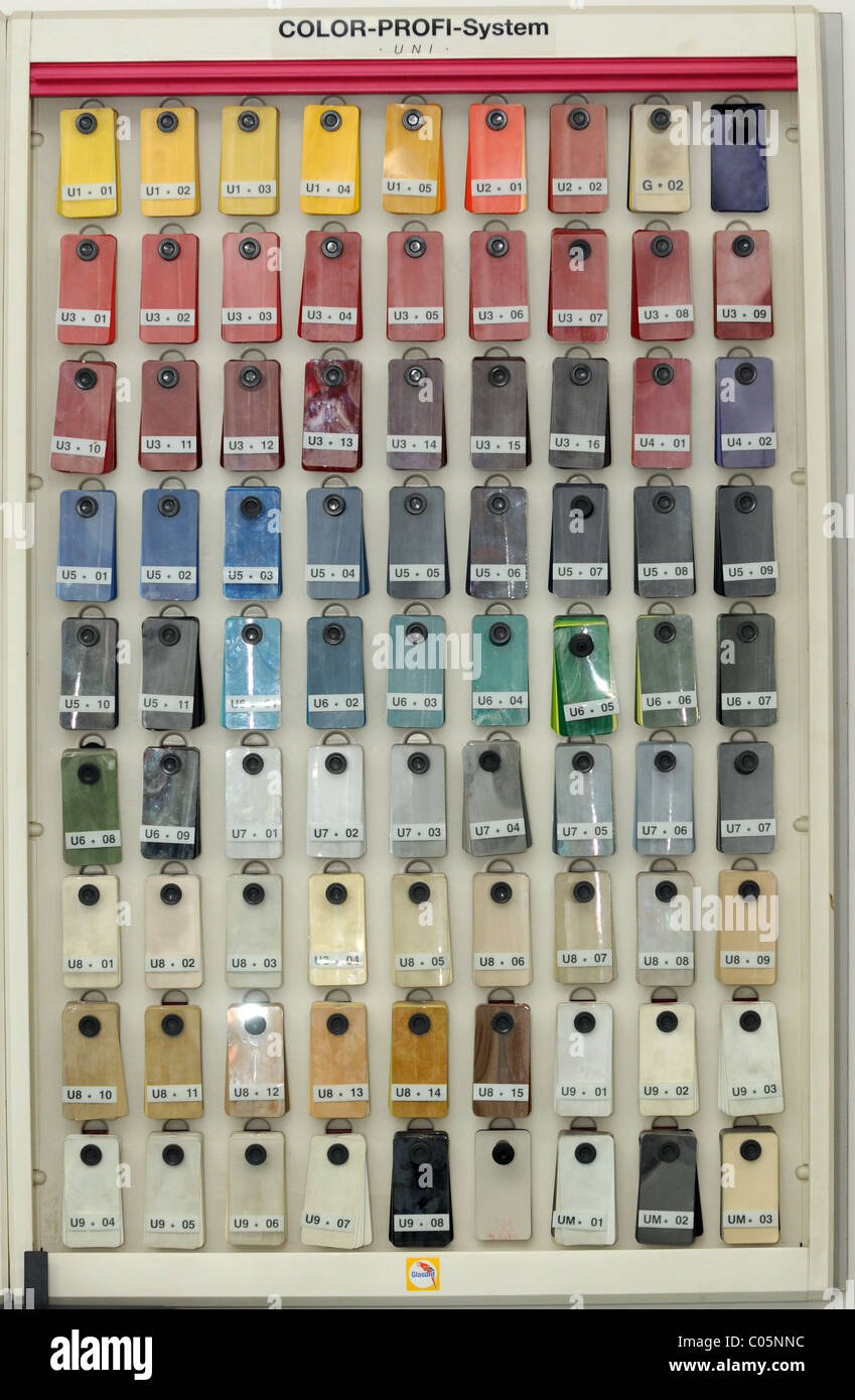 Board with different car varnish samples in The Central Forensic