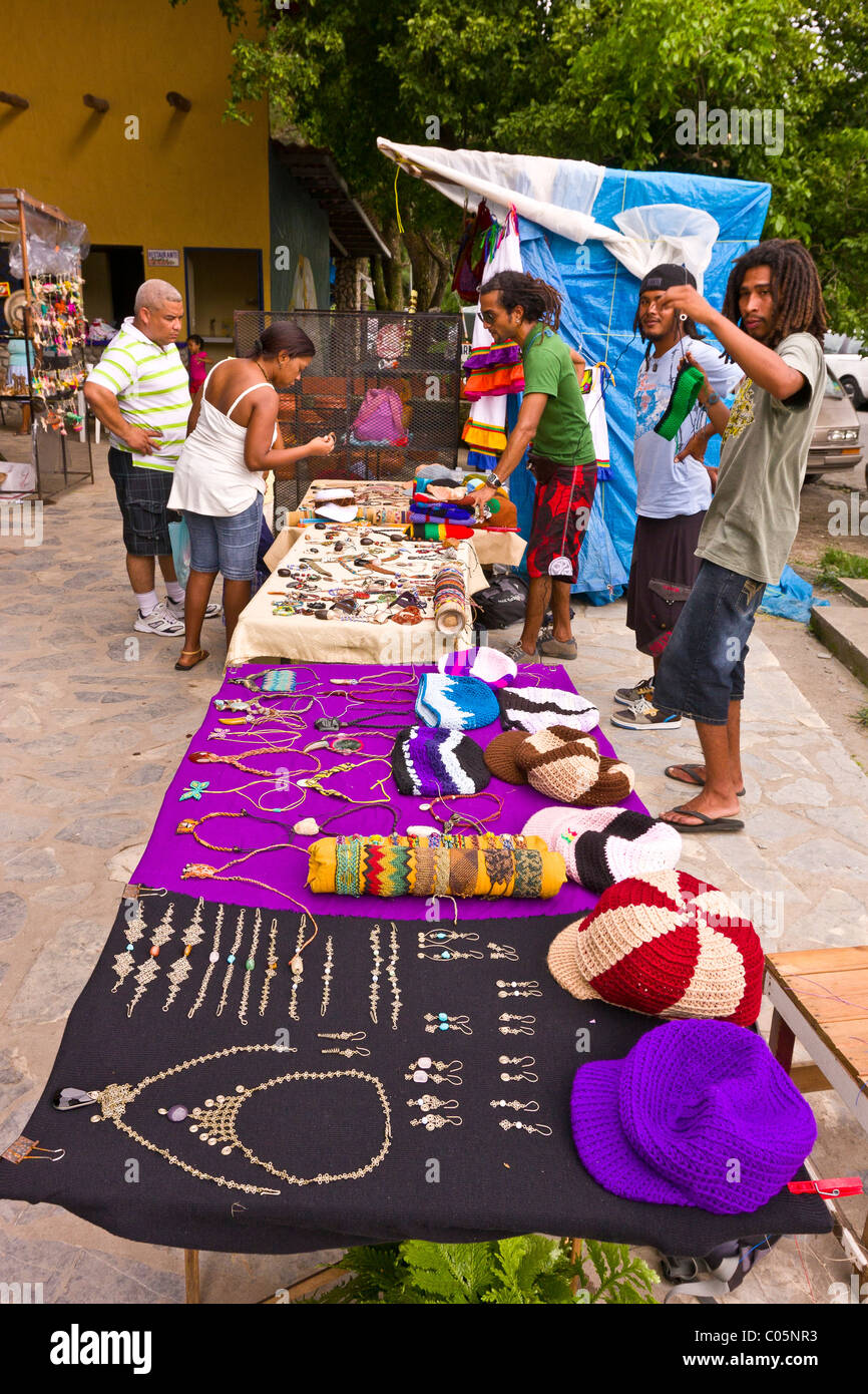 EL VALLE de ANTON, PANAMA - Street vendor selling jewelry and hats. Stock Photo