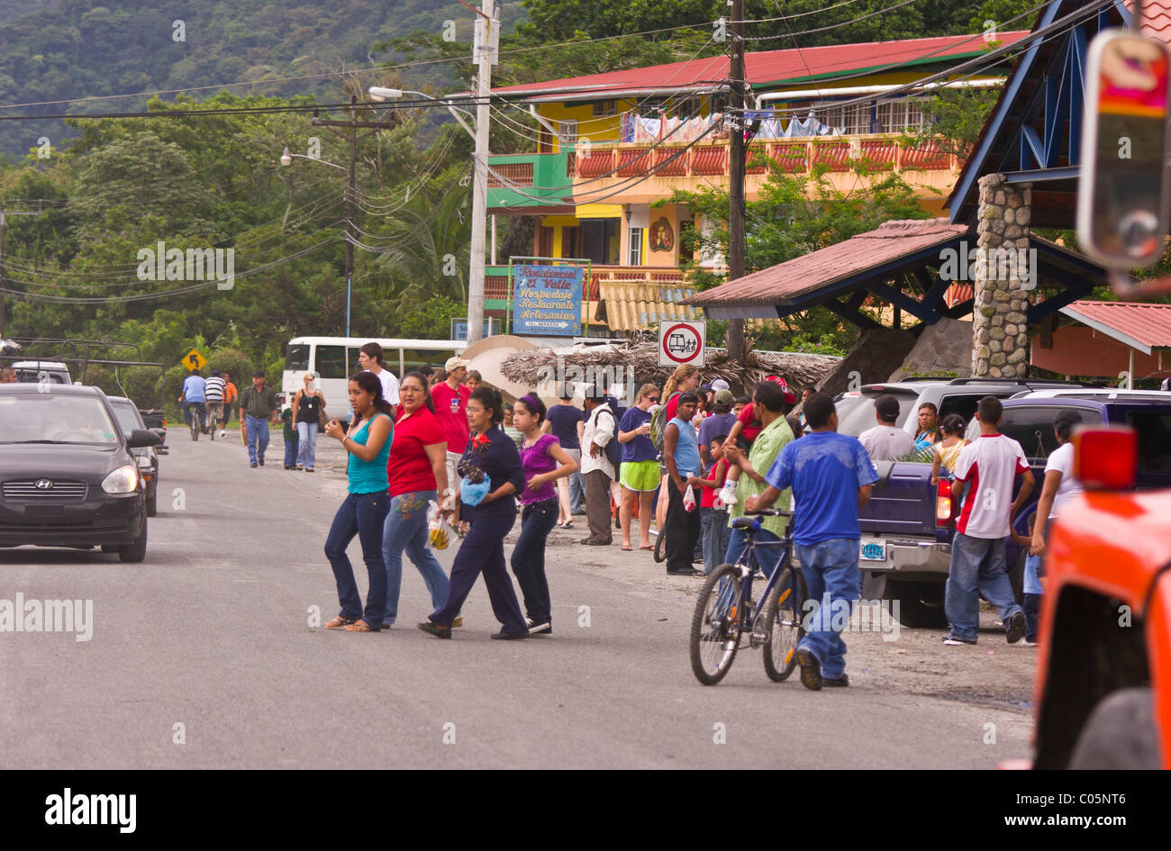 EL VALLE de ANTON, PANAMA - People crossing street in town. Stock Photo