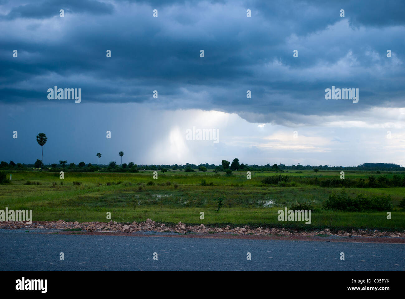 storm clouds over countryside around Phnom Penh Stock Photo