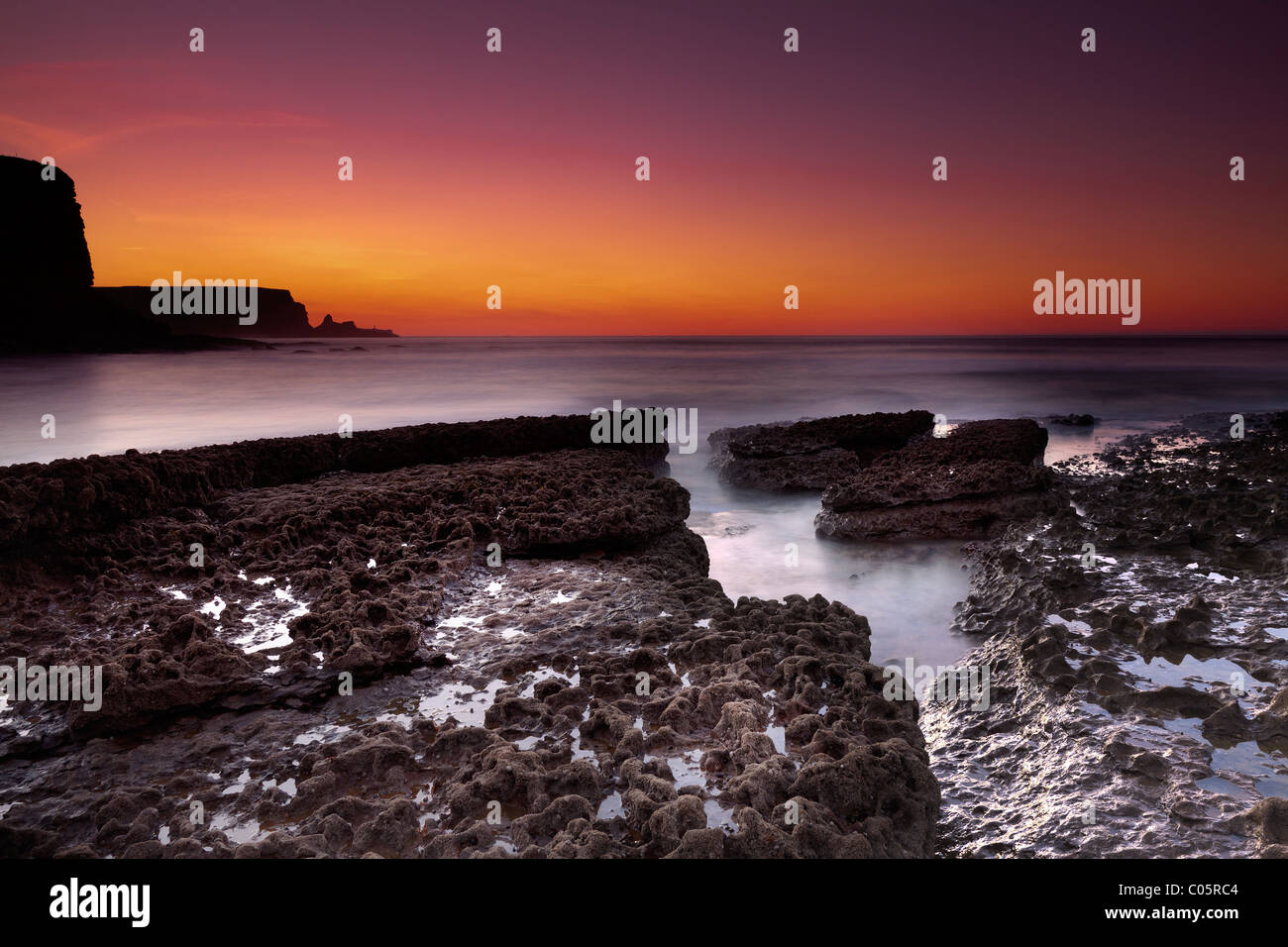 Twiligth in Galizano beach Stock Photo