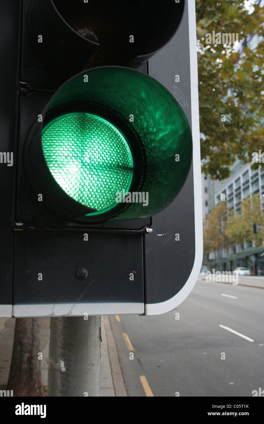 A Sydney traffic signal displaying the green light for GO. Australia. Stock Photo