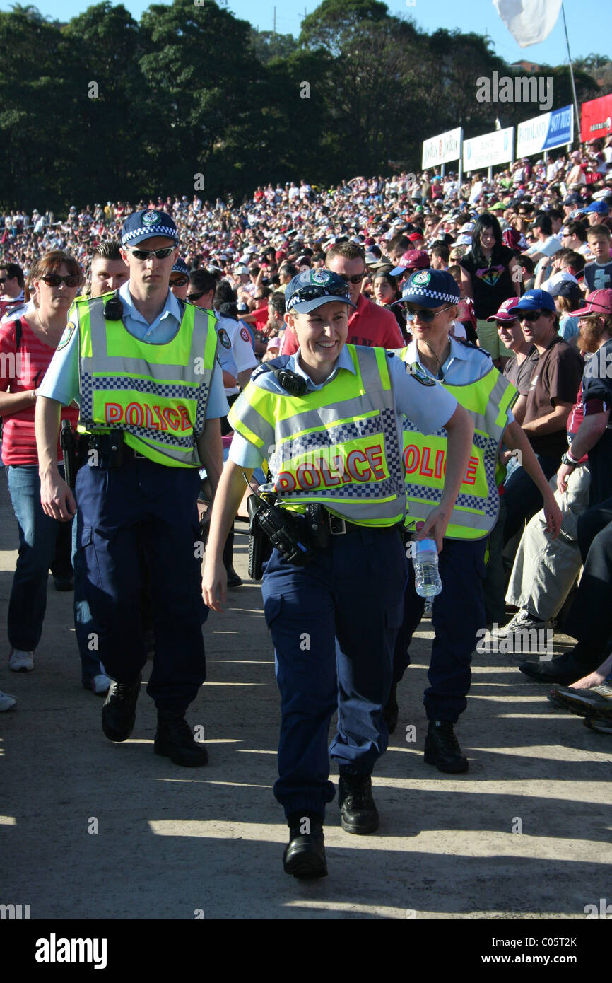 Police officers at a NRL game on crowd control, Brookvale Oval, Sydney, New South Wales Australia Stock Photo