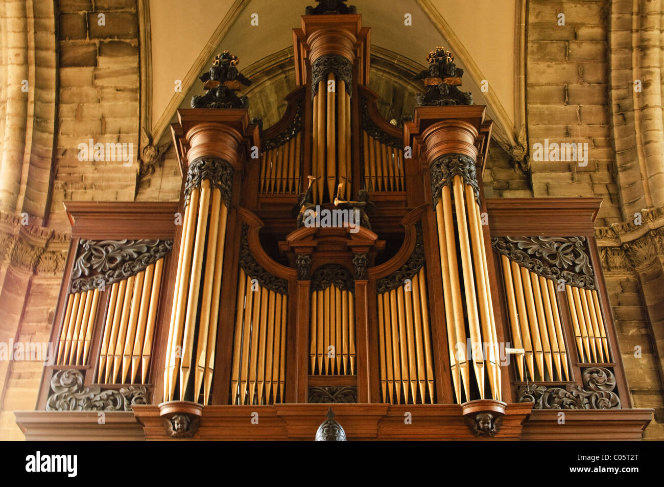 Organ pipes at St. Mary's Church, Warwick, Warwickshire, UK Stock Photo