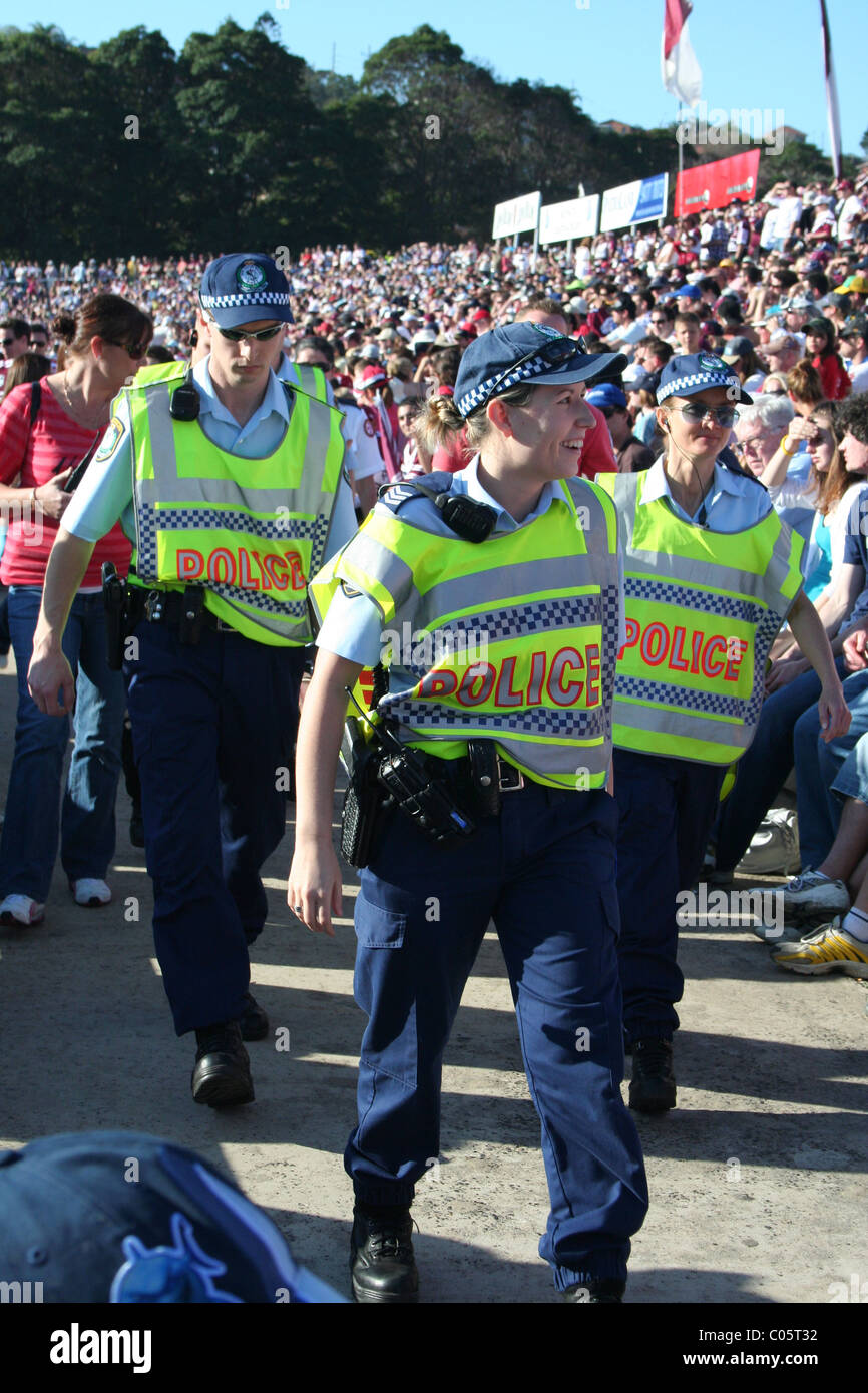 Police officers at a NRL game on crowd control, Brookvale Oval, Sydney, New South Wales Australia Stock Photo