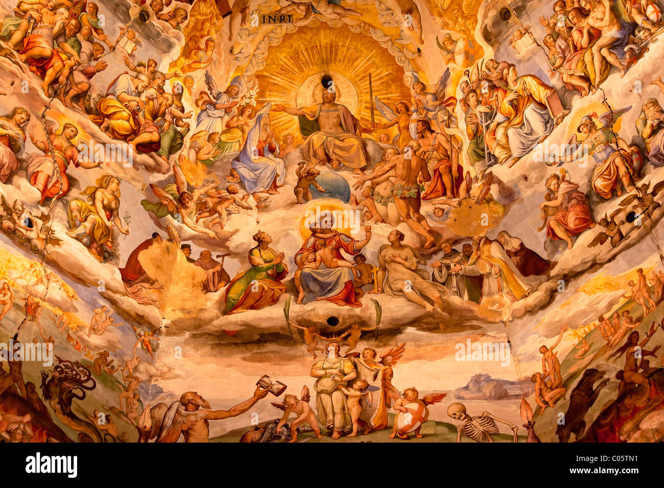 Jesus Christ Judgment Vasari Fresco Brunescelli's Dome Duomo Basilica Florence, Italy Stock Photo