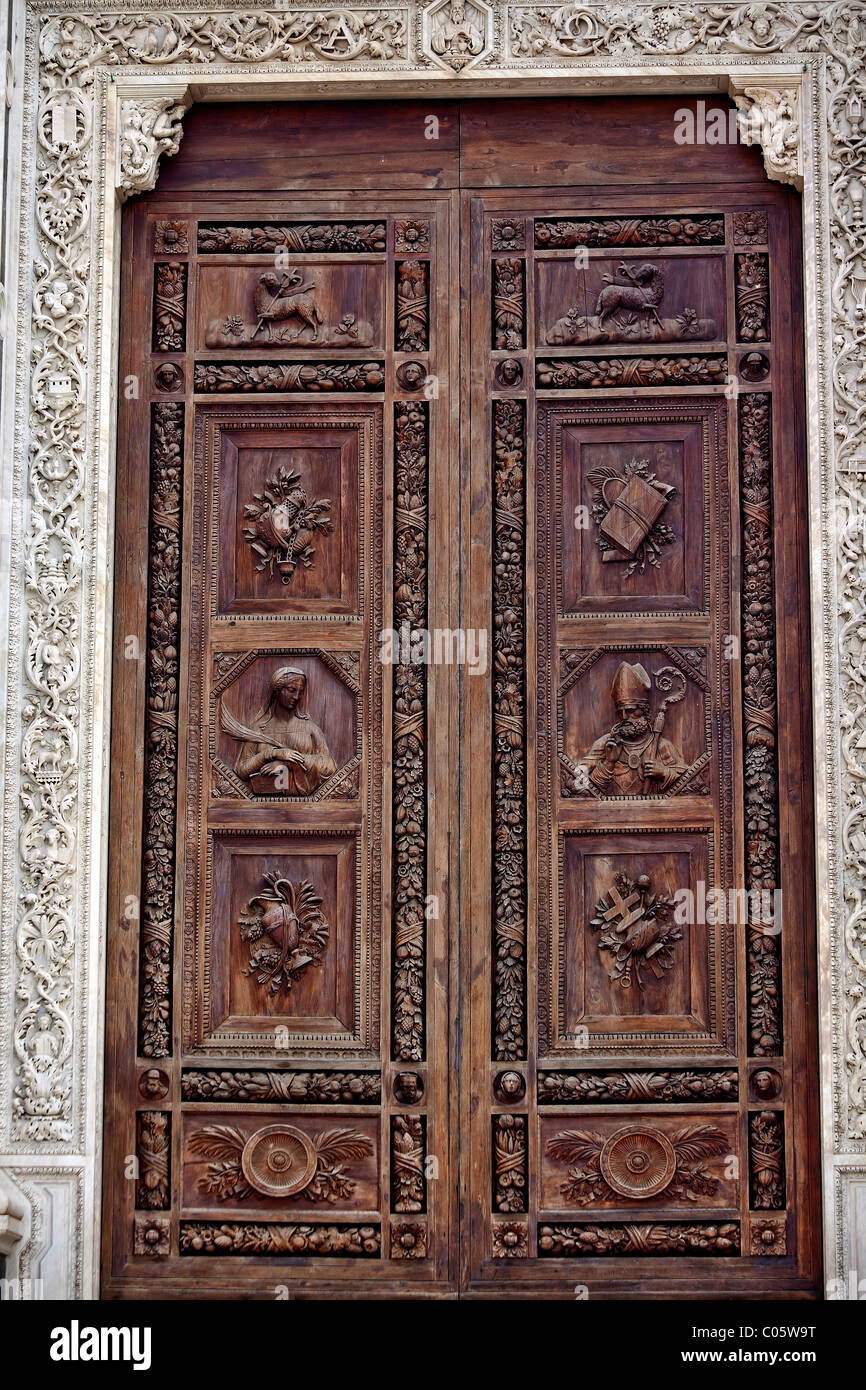 Carved Wooden Door Basilica Of Santa Croce Cathedralflorence Italy 