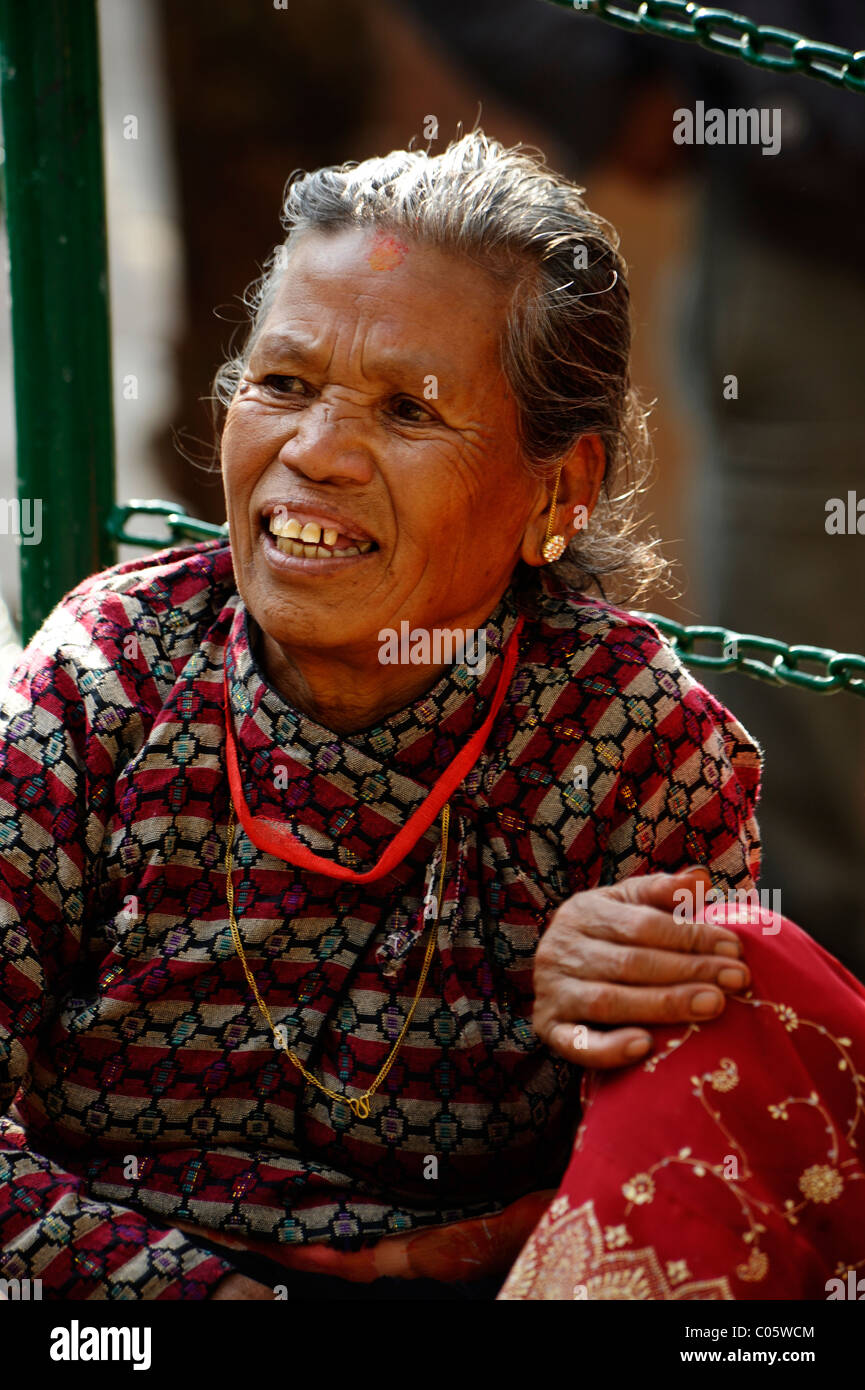 old nepalese lady , peoples lives ( the nepalis ) , life in kathmandu , kathmandu street life , nepal Stock Photo