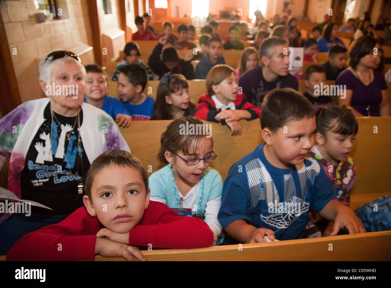 Children at Chapel Service at Methodist-Supported Private School Stock Photo