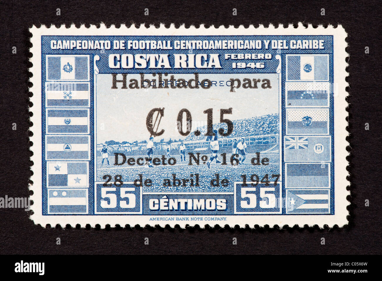 Postage stamp from Costa Rica depicting a soccer (football) match. Stock Photo