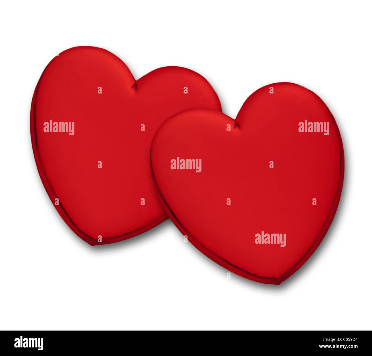 Two glossy red hearts on white background Stock Photo - Alamy