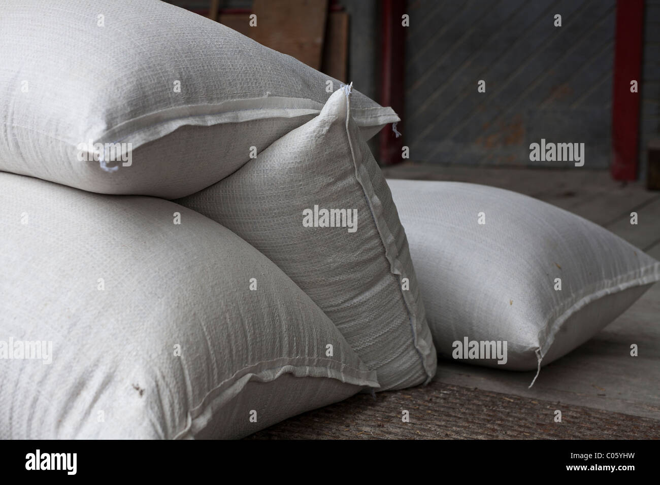 Grain Sacks. A pile of 4 grain sacks ready for milling. Flour Mill