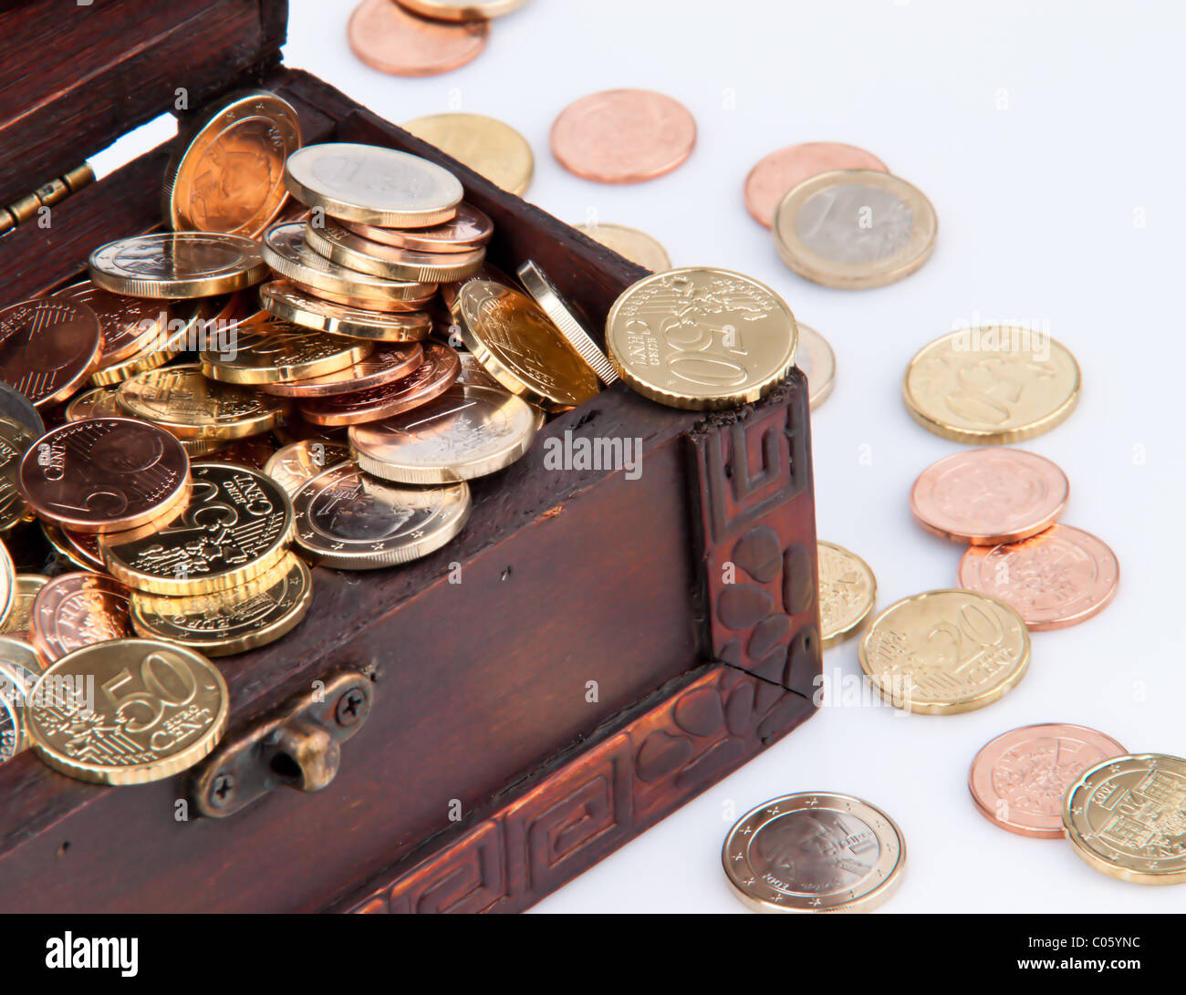 Treasure chest with coins € Stock Photo Alamy