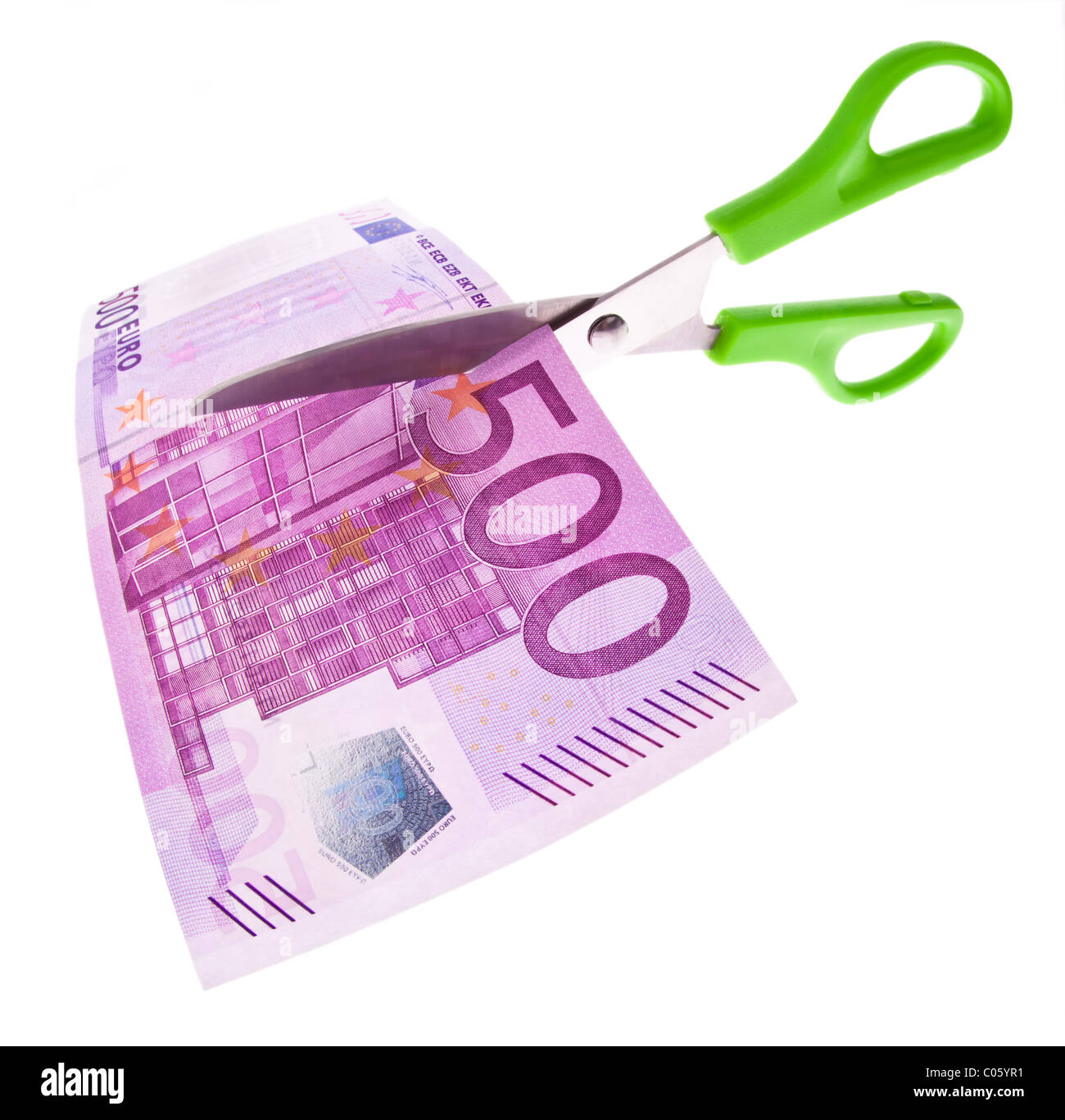 Euro banknotes and scissors Stock Photo