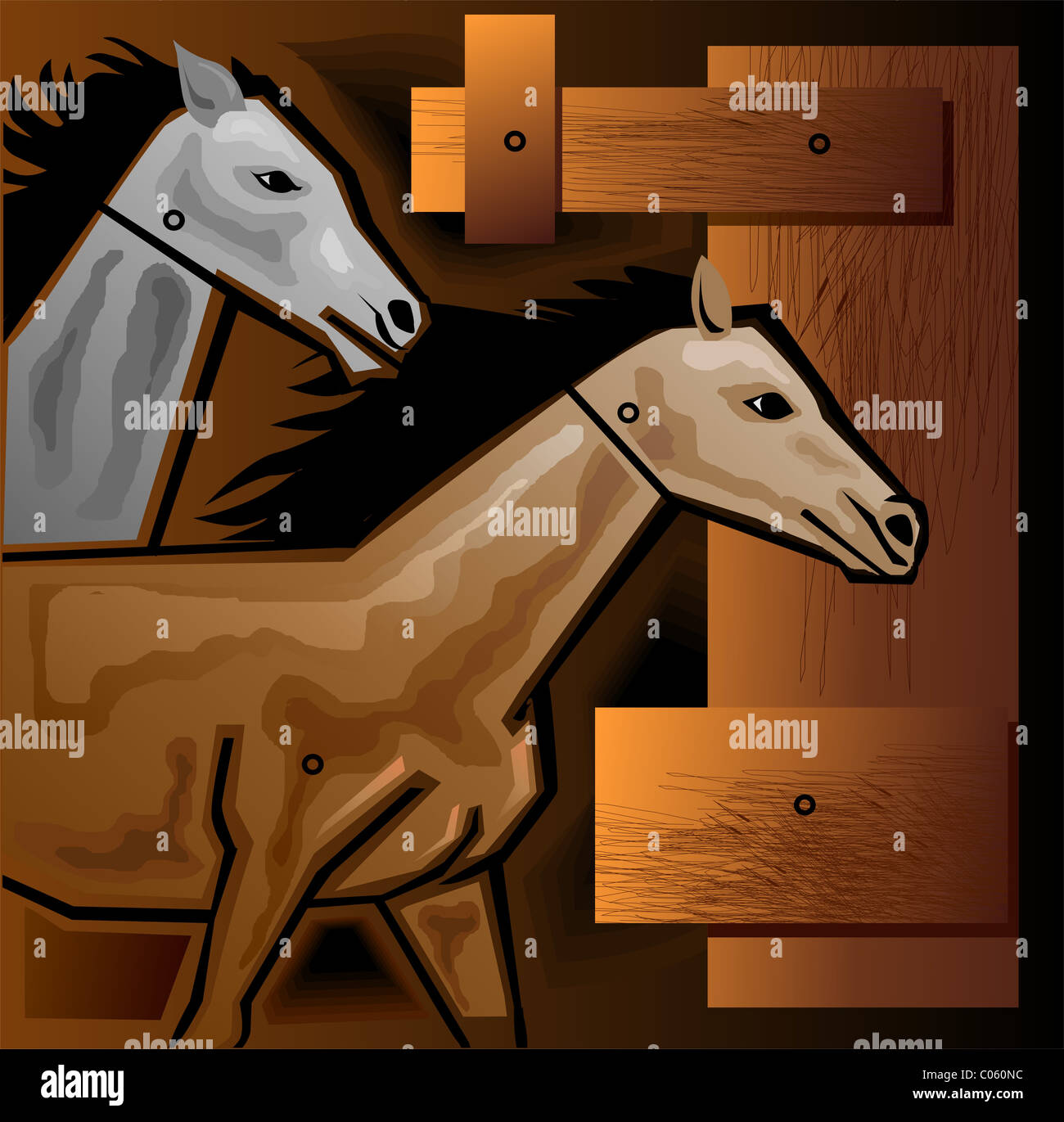 Digital painting of horse in colour background. Stock Photo