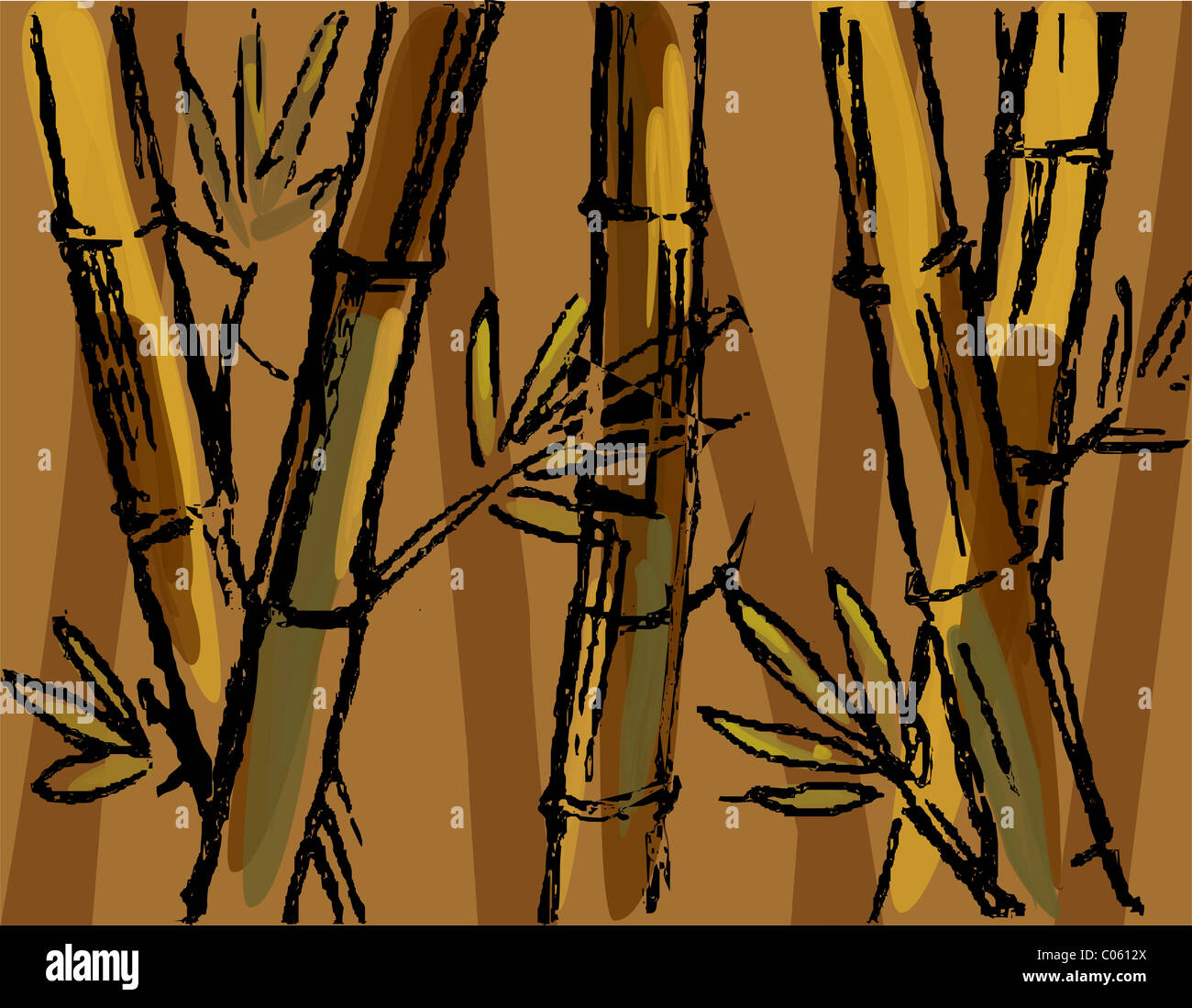 Digital painting of bamboo in colour background. The artist is experiencing the beauty of bamboo trees. Stock Photo