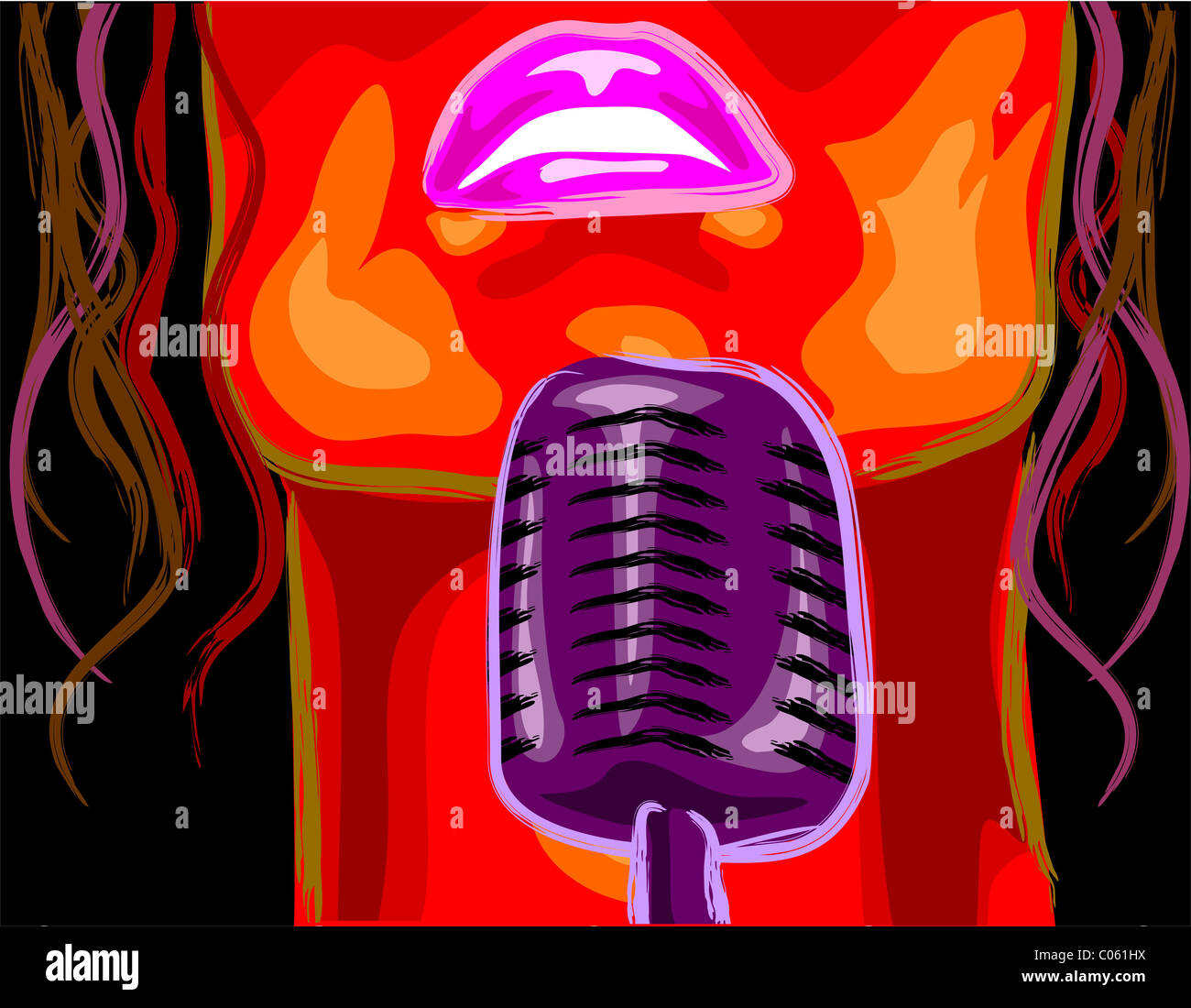Digital painting of a lady behind a karaoke. The artist is feeling the  sense of music and singing songs Stock Photo - Alamy
