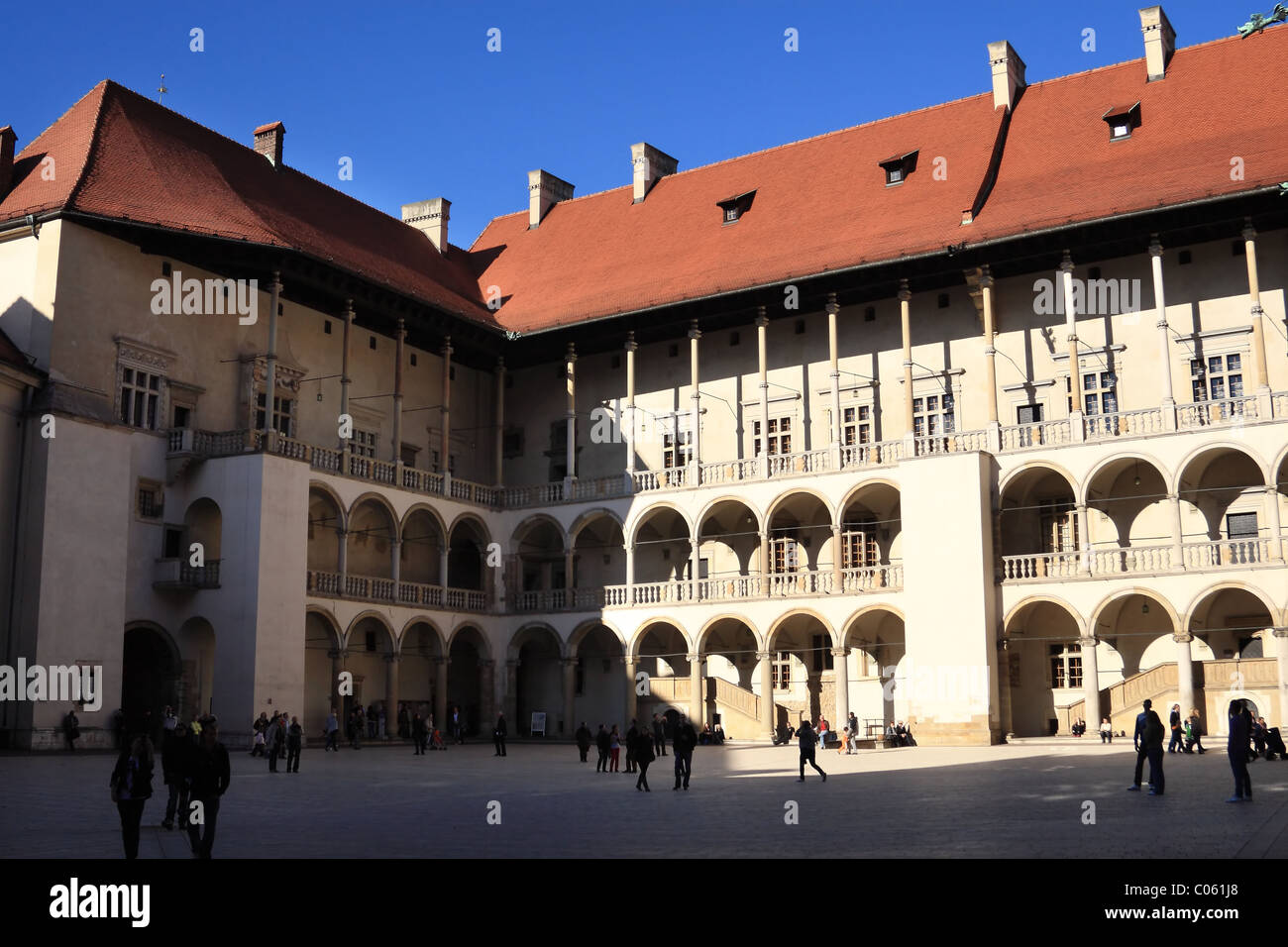 Renaissance courtyard of the Royal Castle at Wawel Hill, Krakow, Poland. Stock Photo