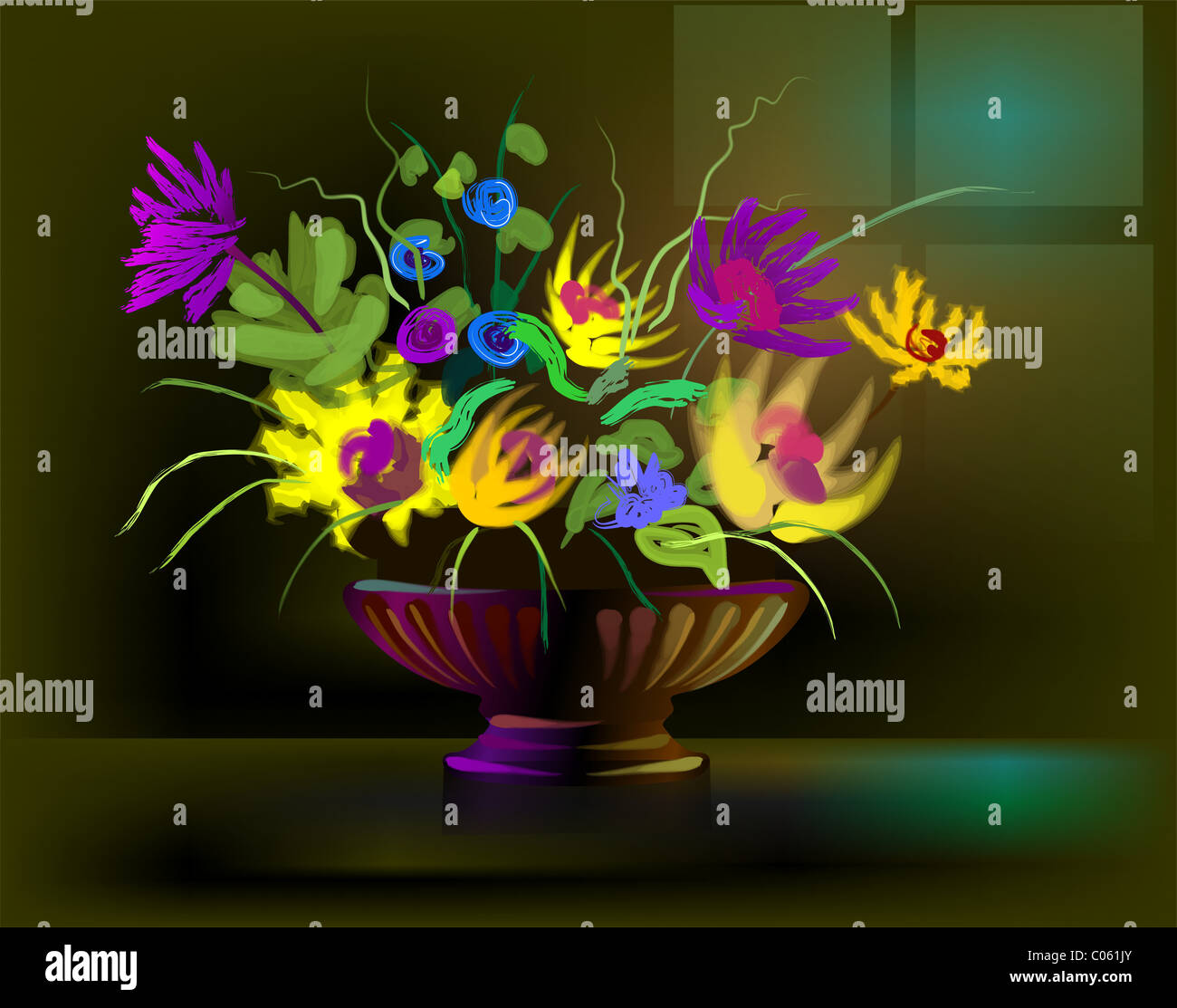 Digital Painting Of Flower Vase In Colour Background The Artist