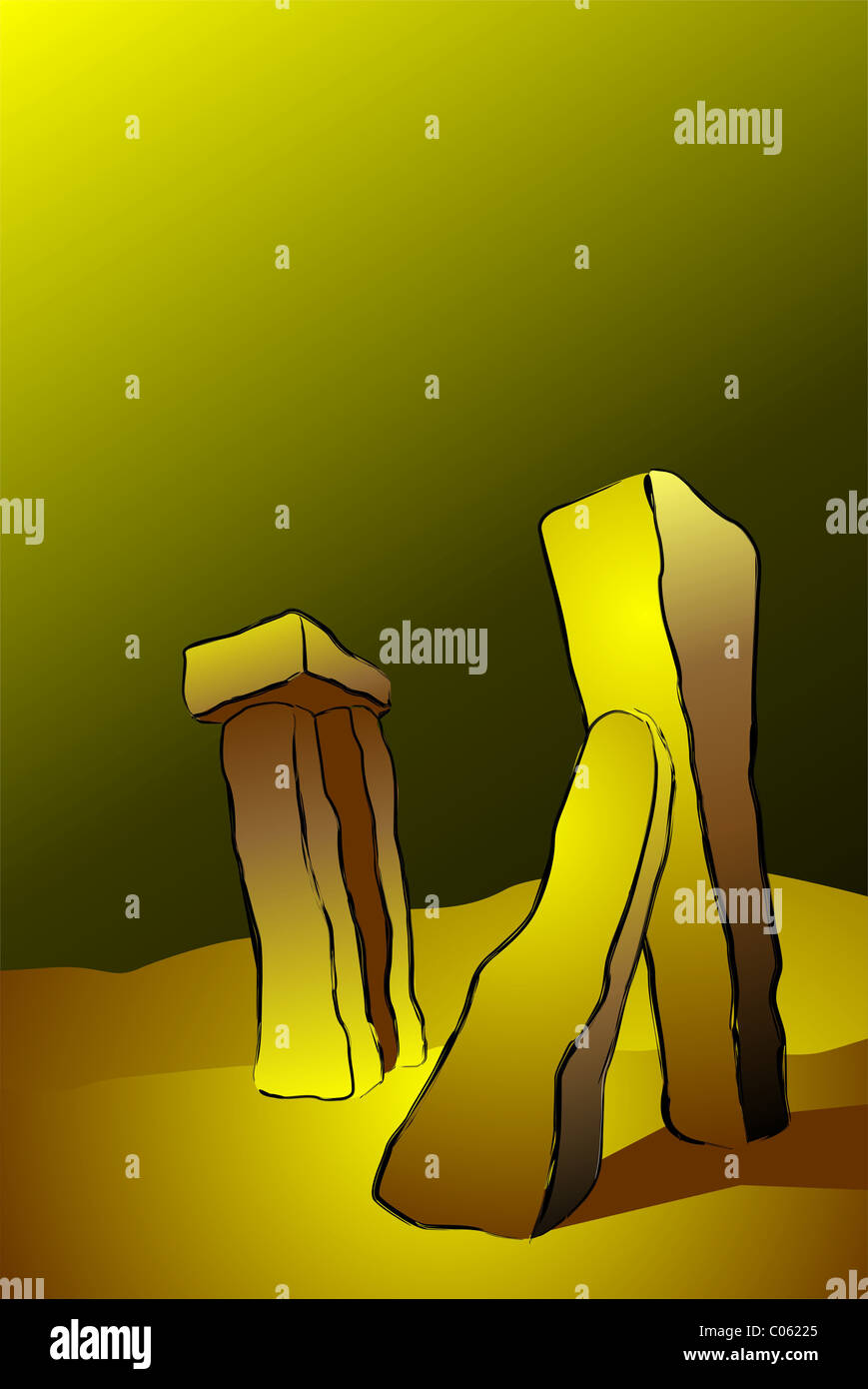 Digital painting of stone pillars. The artist is experiencing the beauty of the stone pillars. Stock Photo
