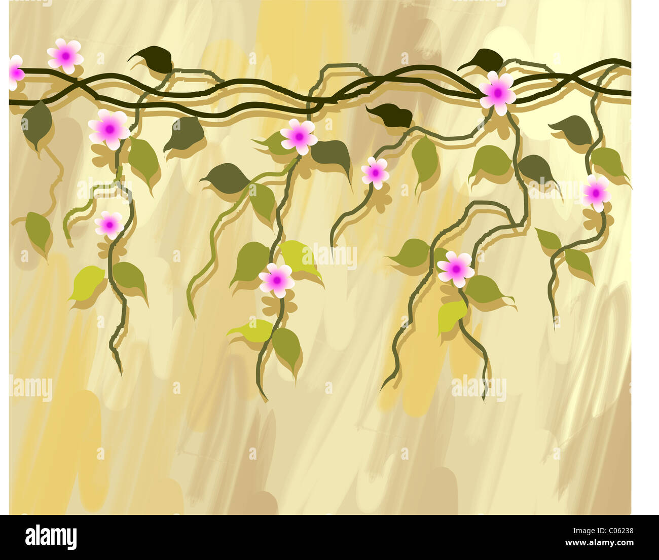 Digital painting of flower and leaves. The artist is experiencing the beauty and elegance of the flower along with the leaves. Stock Photo