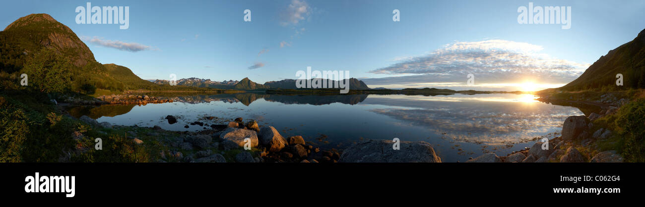 Midnight sun, Austvågøy, Lofoten, Norway, Scandinavia, Europe Stock Photo