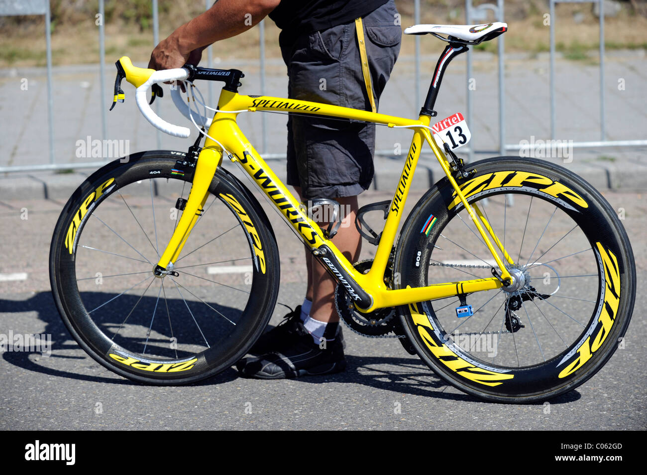 Fabian Cancellara's special bicycle in yellow, Tour de France 2010, Rotterdam, Netherlands, Europe Stock Photo