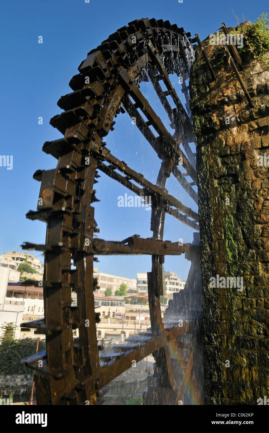 Noria waterwheel on the Orontes River in Hama, Syria, Middle East, West Asia Stock Photo